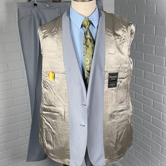 Phoenix Clothes Suit Men 46 42Wx30.5L Gray Embossed Stripe Tailored 70s 80s - Picture 6 of 16